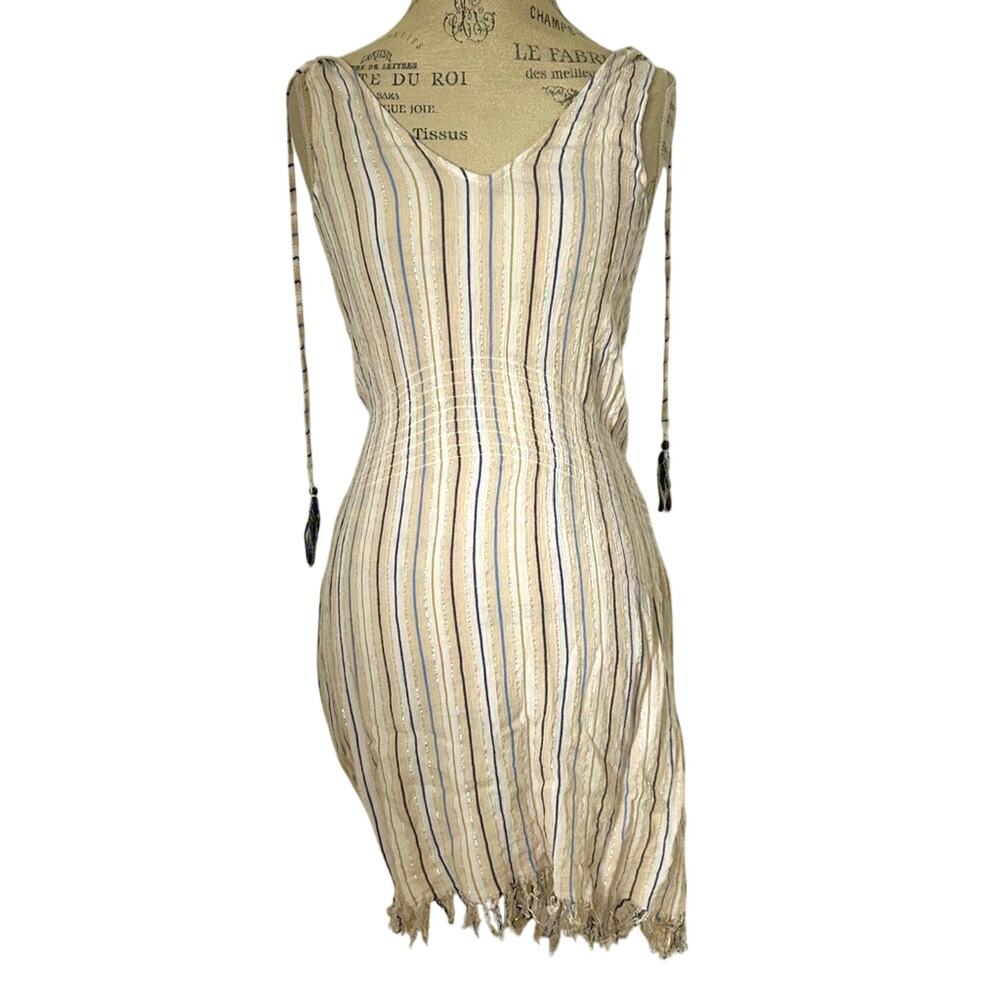 Becca metallic striped dress swim coverup sheer size small white cream